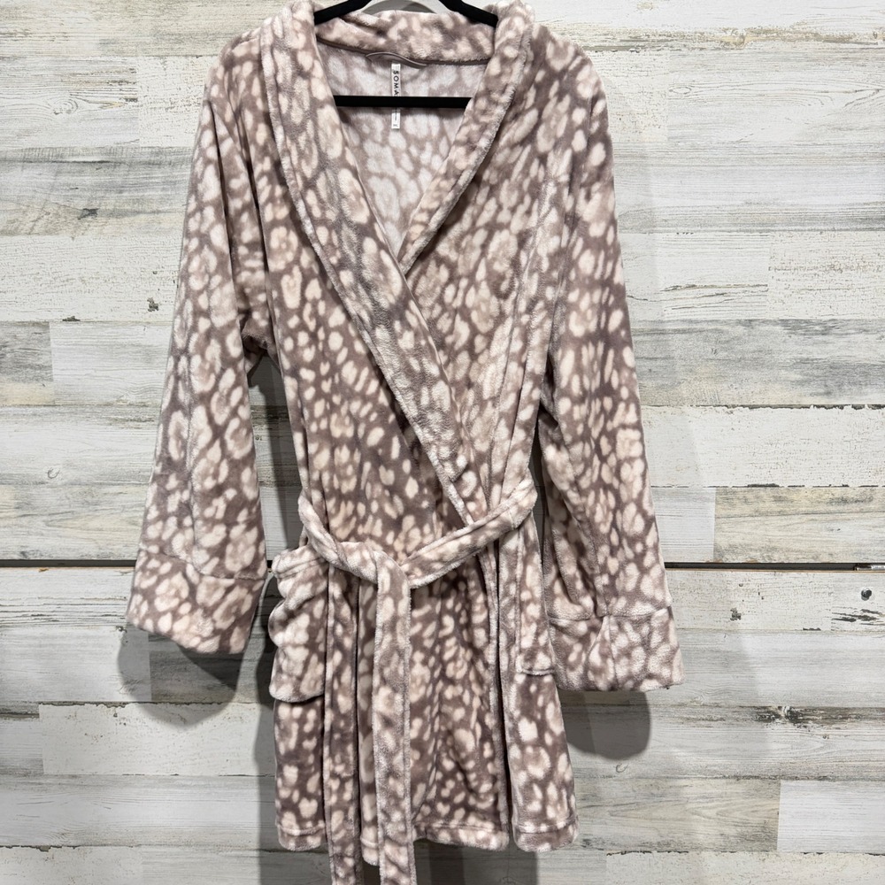 Soma Plush Robe Women XXL Taupe Soft Fleece Loungewear EUC